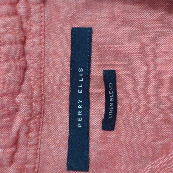 Pink Red Linen Blend Perry Ellis Button Down Long Sleeve Top L - Picture 6 of 7